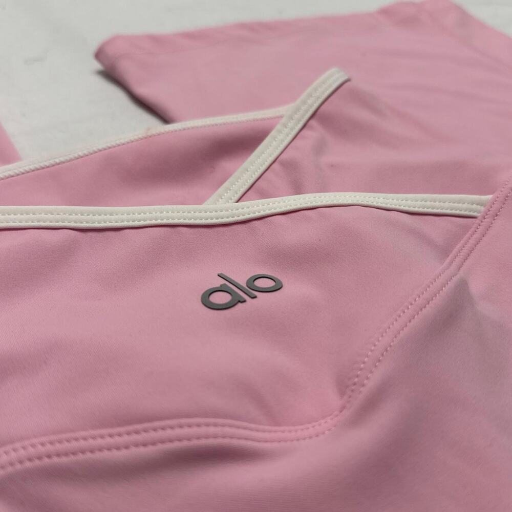 Alo Yoga pink flare leggings with white waistband size small gym low rise - Picture 2 of 8